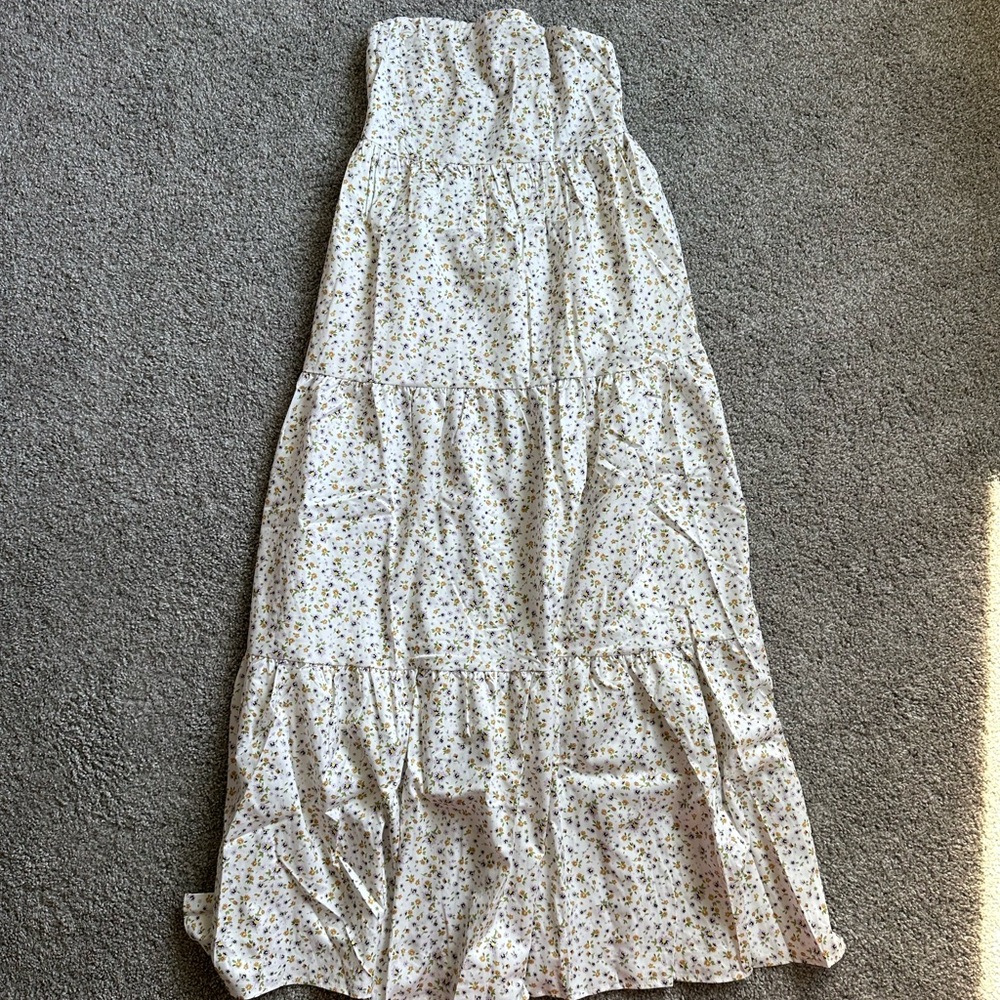 Floral White Strapless Maxi Dress